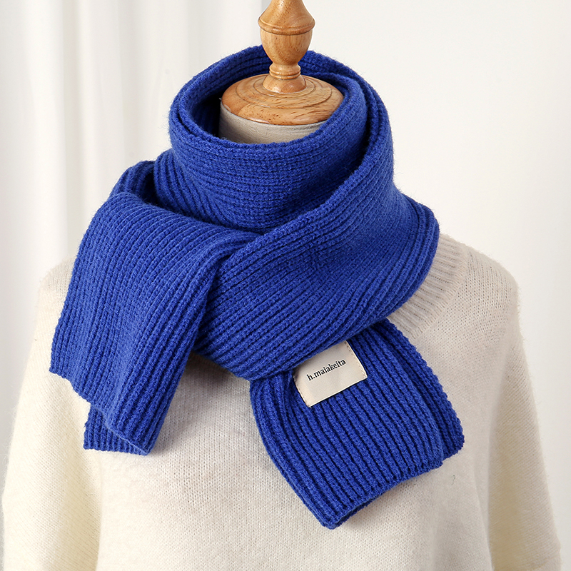 Bufanda suave de lana de punto cálida para mujer, pañuelo largo ajustado de estilo coreano liso, hilo de lana para otoño e invierno, pañuelo informal para viaje, Bufanda nueva: Azul