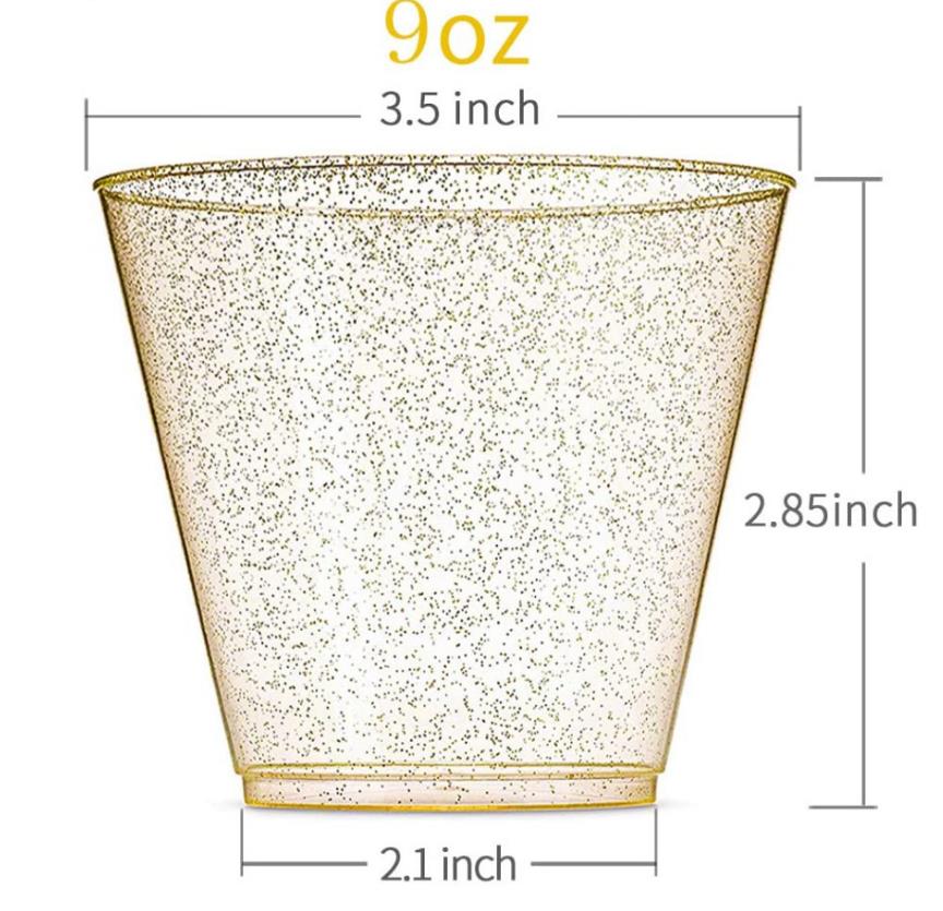 Vasos de plástico con purpurina, vasos transparentes desechables de 9OZ para boda, de Acción de Gracias, decoración para eventos, Copa sin BPA: Default Title