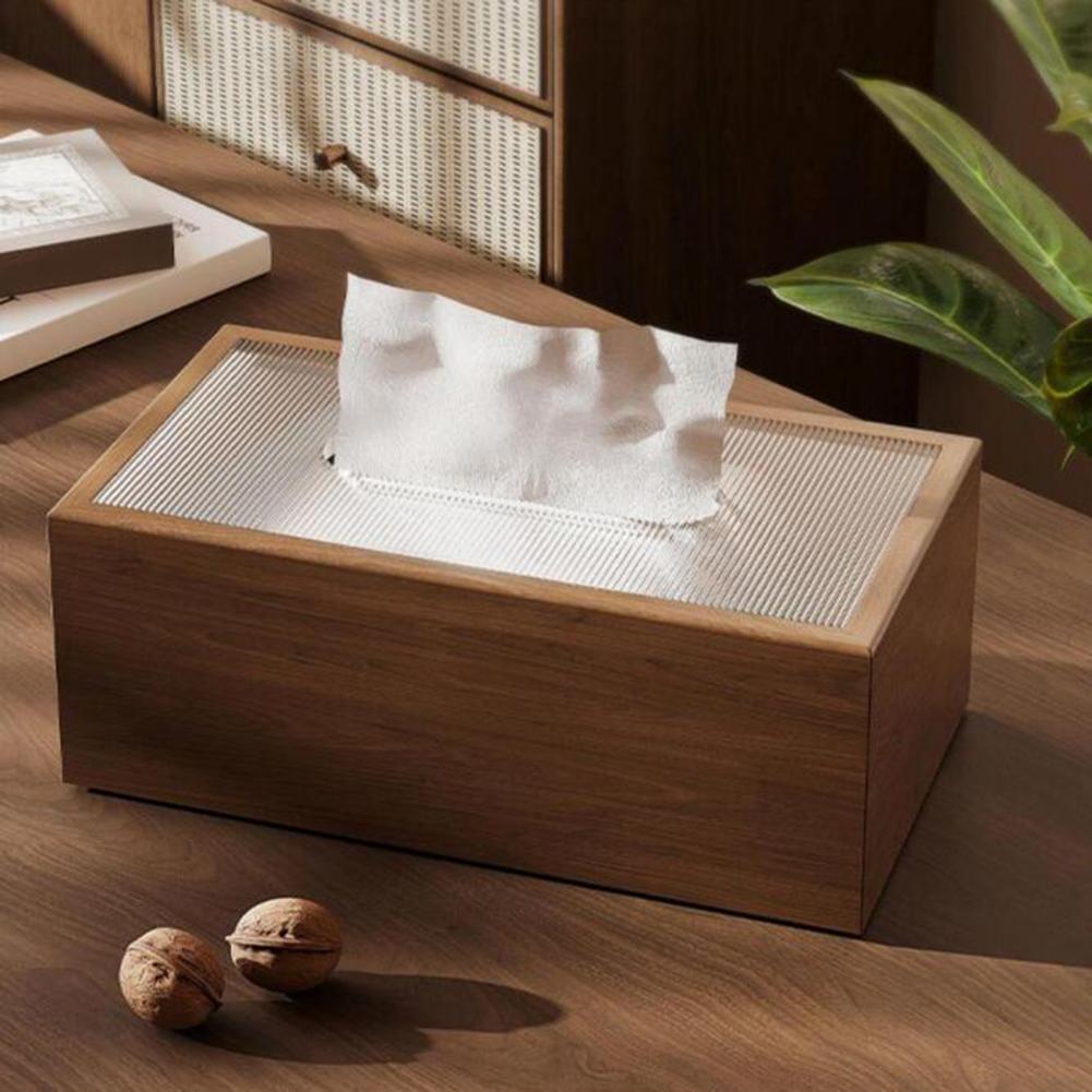 Houten Tissue Box Houder - Chinese Stijl - Desktop Organizer met Acryl Deksel