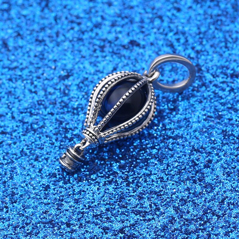 Genuine 925 Sterling Silver Charm Polished Moonlight Blue Crystal Air Balloon Beads Fit Pan Bracelet & Necklace Diy Jewelry