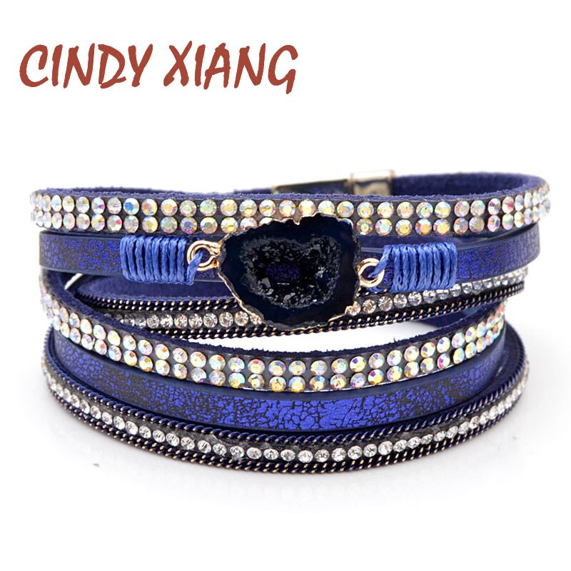 Cindy xiang 3 cores moda natural pedra pulseiras de couro para mulheres e homens unissex manguito pulseiras longo torcido braceletes verão