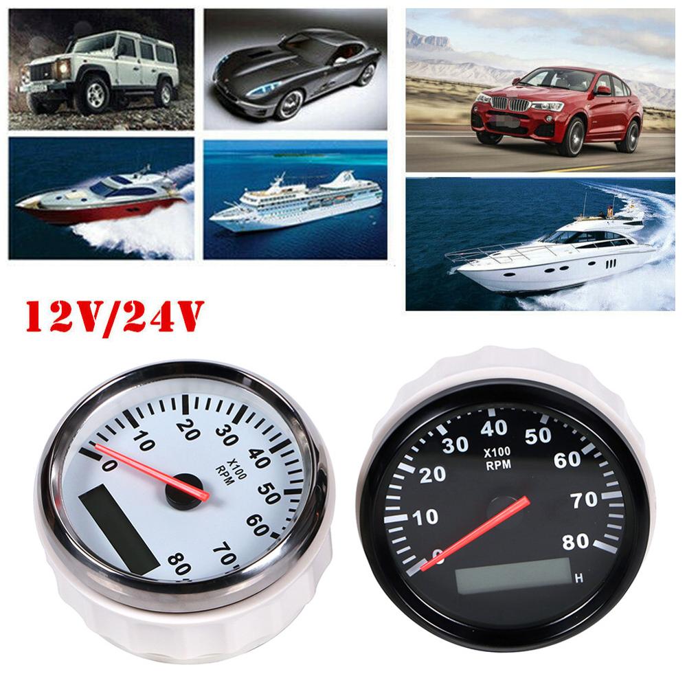 8K Boat Tachometer Marine Tacho Meter Gauge LCD Hourmeter 12V/24V 8000 RPM 85mm Boat Tachometer