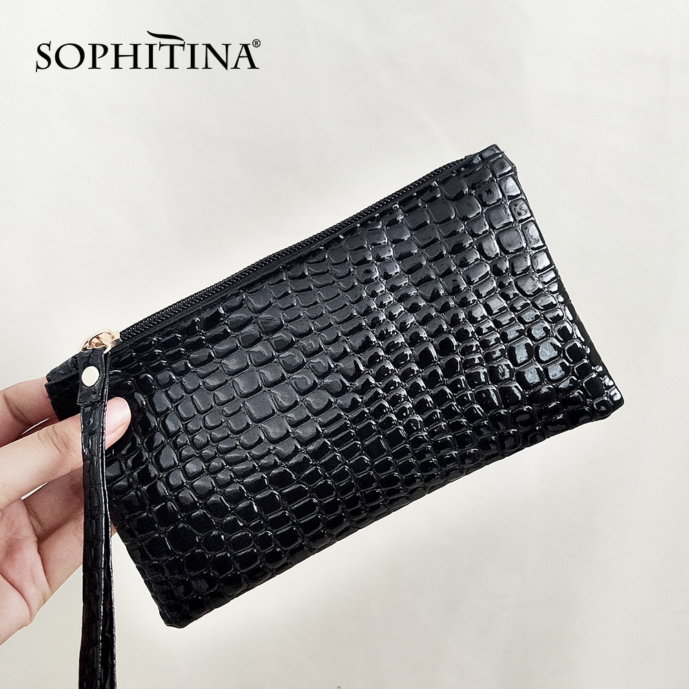 Sophitina moda feminina carteira casual xadrez zíper retângulo moedas bolsas de embreagem sacos de telefone clássico preto mini bolsas femininas e2