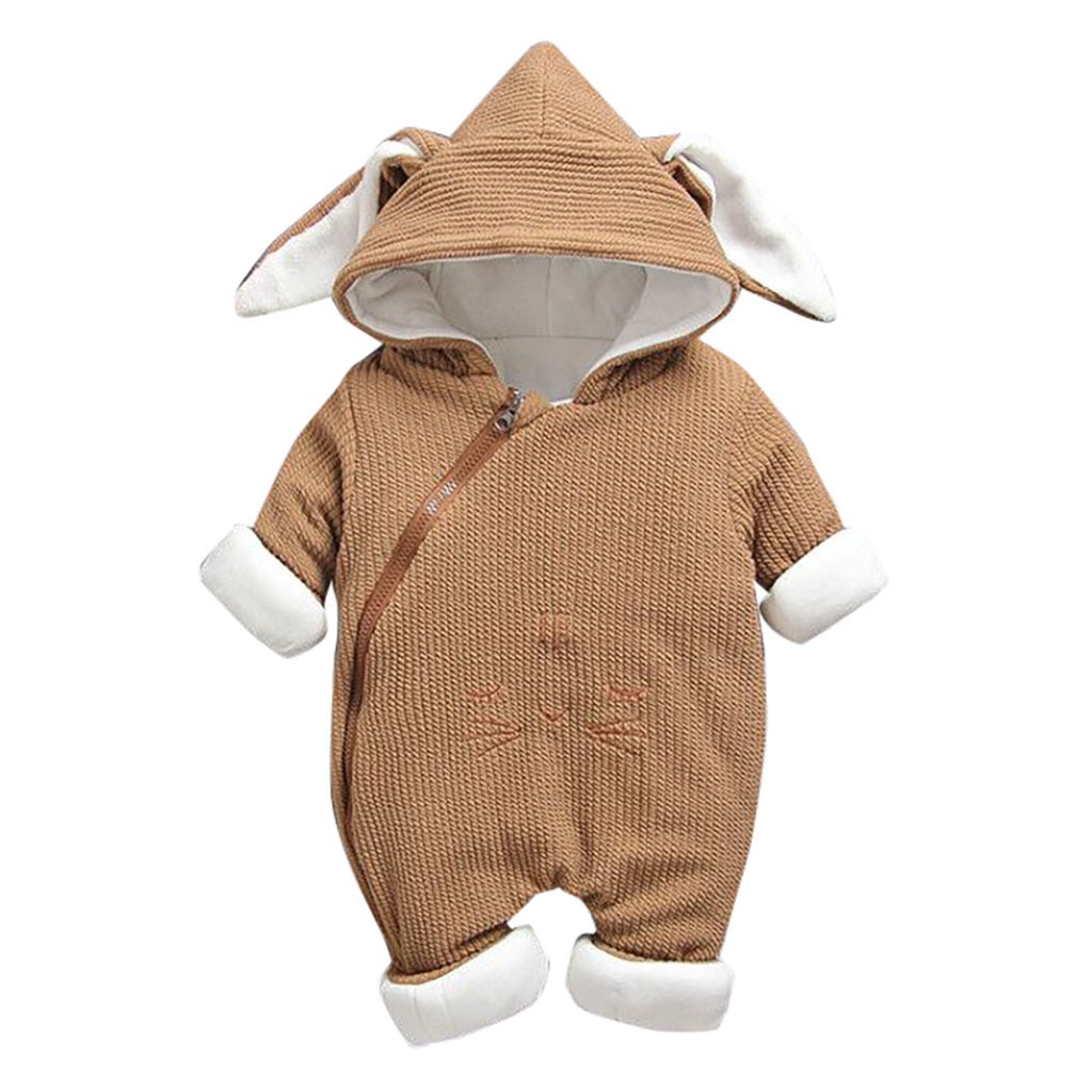 SAGACE Baby Girl Winter Cute Rabbit Ear Jumpsuit Romper Sets Cotton Clothes Kids Girl Outerwear Coats Baby Girl Romper Sets: Coffee / 9M
