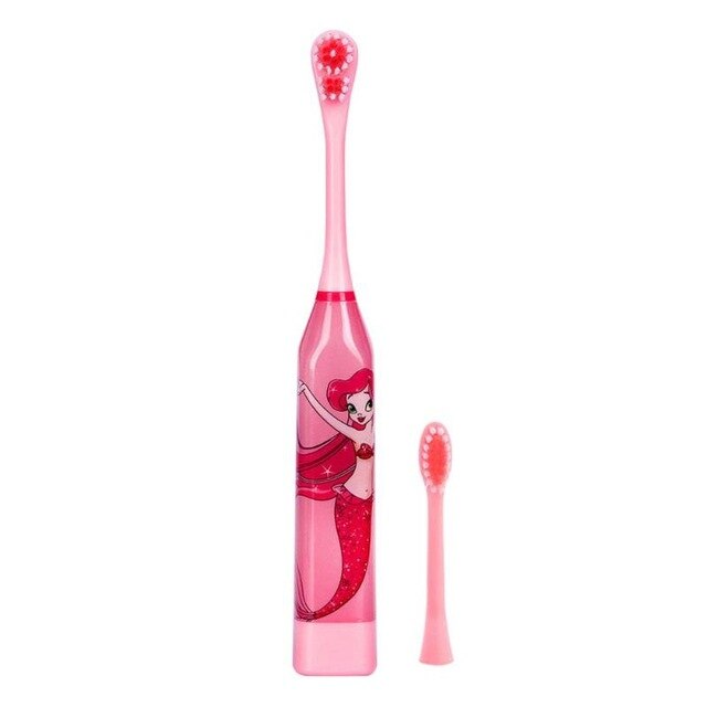 Kids Electric Toothbrush Brush Head Children Cartoon Pattern Double-sided Tooth Brush Electric Battery Teeth Brush For Kids: pink