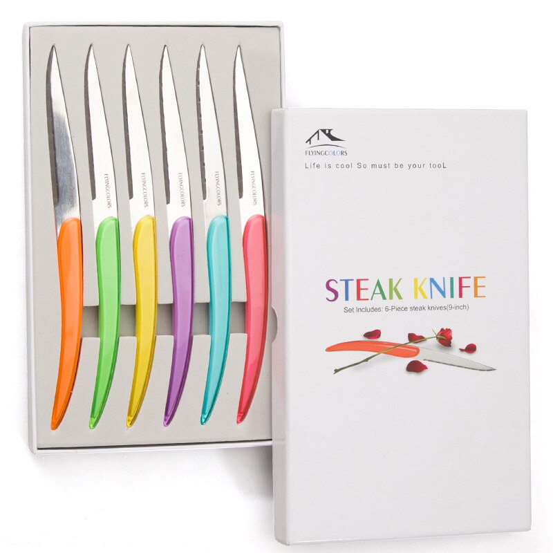 Weihnachten 6 stücke Steak Messer Einzigartige Acryl Steak Messer edelstahl Tisch Messer einstellen Farbige Besteck Restaurant