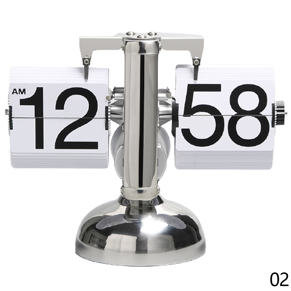 Flip Digital Clock Small Scale Table Clock Retro Flip Clock Stainless Steel Flip Internal Gear Operated Quartz Clock Home Decor: White