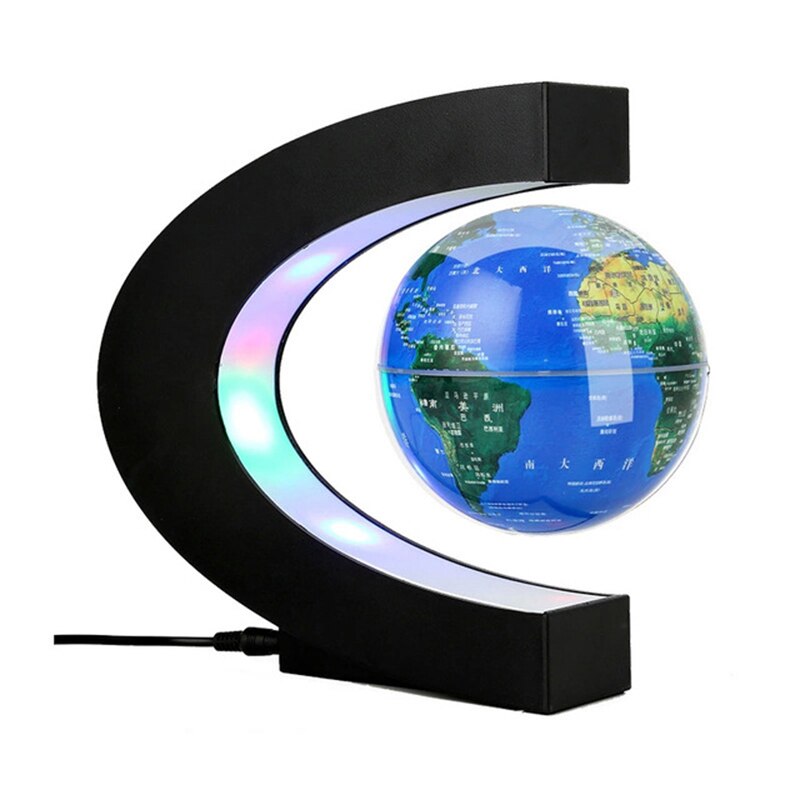 Elektromagnetisk suspension globus anti-tyngdekraft ledet lys magnetisk suspension globe verdenskort kugleundervisning boligindretning kloden: Kinesisk blå bold
