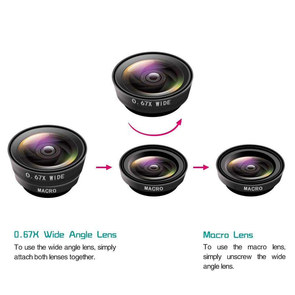 Ascromy 3-in-1 Phone Camera Lenses Wide Angle Macro Fish Eye Lentes For iPhone 6 7 8 X XR Samsung Smartphone lens on the phone