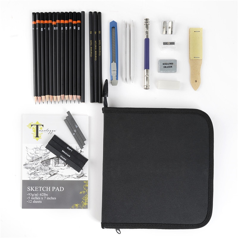 Conda 34Pcs Pencil Set Charcoal Earser Drawing Pencil Sketch Set for Drawing Painting with Carry Bag Sketching Kit