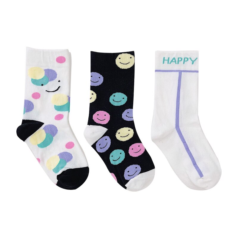3 Paar Kids Sokken Vier Seizoenen Cartoon Zwarte En Witte Stippen Katoenen Korte Sokken Comfortabele Casual Kinderen Sokken 1-9Y: M(3-5 Years Old)