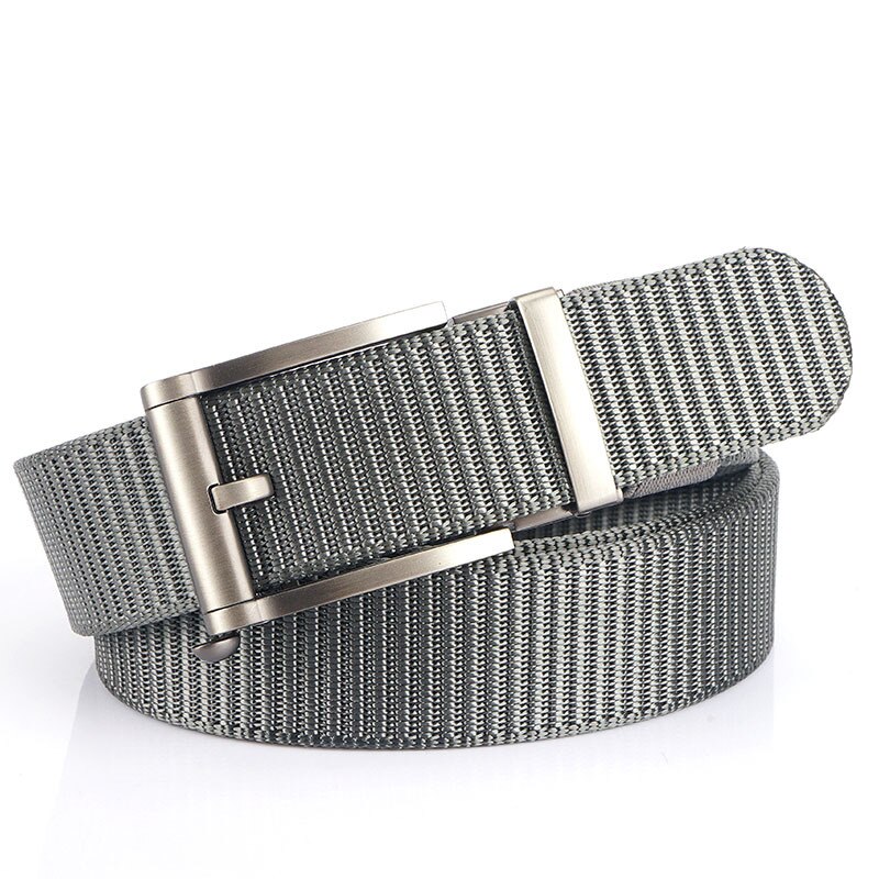 Deepeel 1pc 3.5*120cm canvas riem met automatische gesp, zonder tanden, tankpatroon, dikke nylon tailleband, heren outdoor vrijetijdsriem: Zilvergrijs