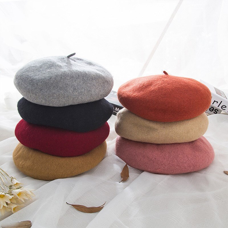 NO.ONEPAUL Female Bonnet Caps Winter All Matched Warm Walking Hat Cap Cheap Women Wool Solid Color Beret
