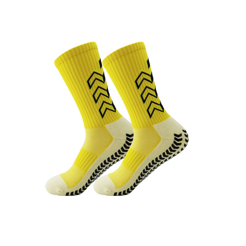 Fußballsocken, rutschfest, weich, atmungsaktiv, für damen und herren, mit verdickter frotteesohle: Gelb