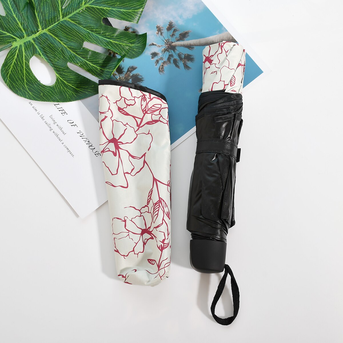 Regenschirm UV Schutz frauen Sonnenschirm Falten Regenschirm Winddicht Regenschirm Reisen mit Hibiskus Blumen Auf Baldachin