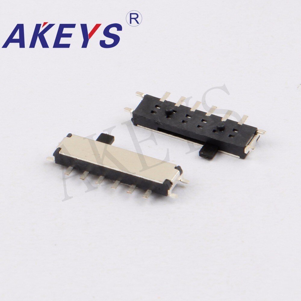 100 Pcs MSKT-14C01 Mini Schuifschakelaar 1P3T 10 Pin Smd Smt Mini Tuimelschakelaars Met Vaste Pin Stap Schuifschakelaar