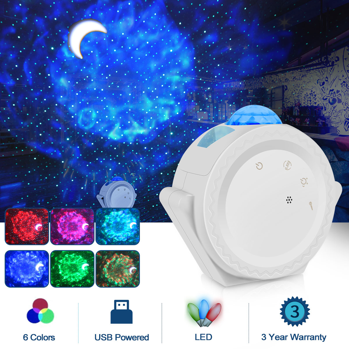 Stary Sky Projector Led Nebula Cloud Nachtlampje Oceaan Zwaaien Licht 360 Graden Rotatie Night Verlichting Lamp Voor Kinderen: White