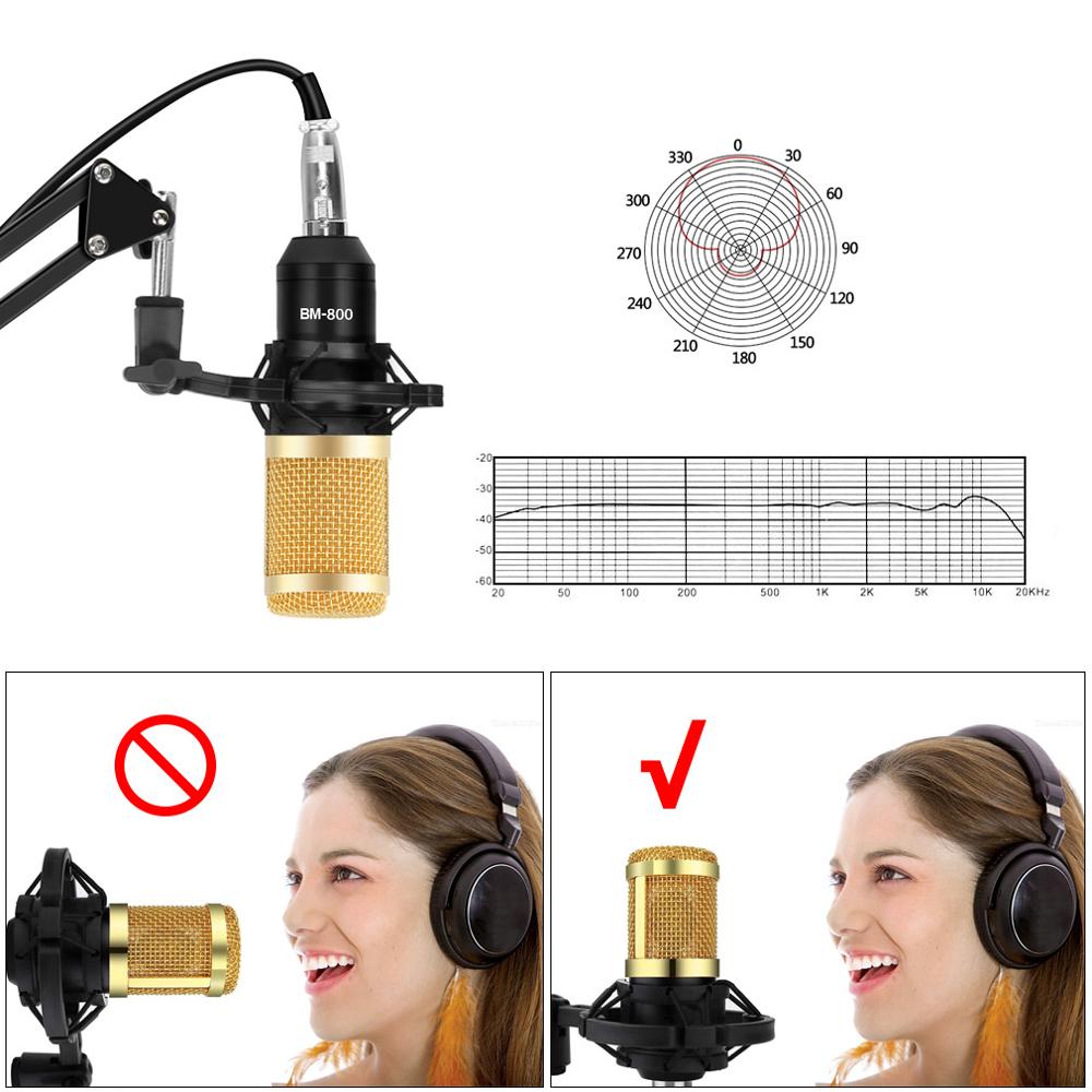 Juego de micrófono condensador bm800 Bm 800, soporte de brazo largo, Karaoke, filtro, Phantom Power