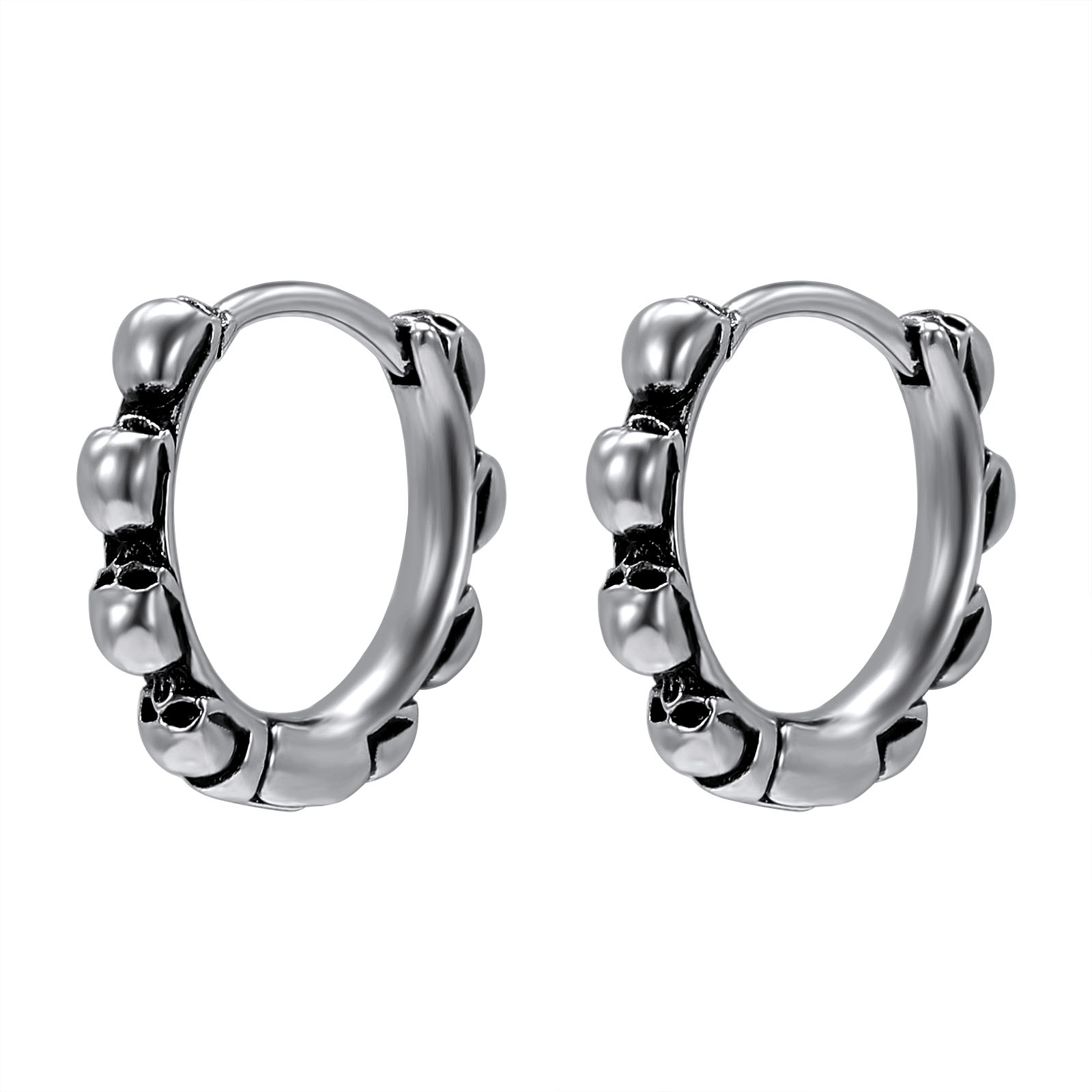 316L Stainless Steel Hoop Earrings Hip Hop Punk Rock Earrings for Men Women Retro Gothic Circle Round Earrings Skull: EH706SR