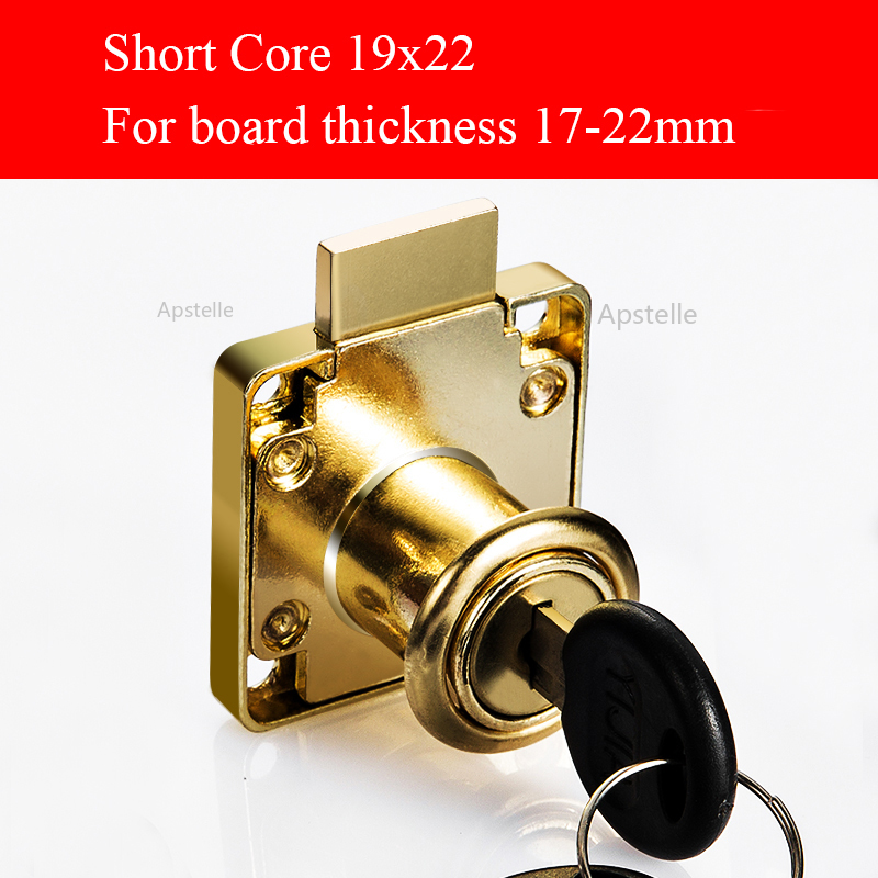 PQB High-grade Desk Drawer Lock 22/32mm Silver Gold Blcak Wardrobe Locks Cabinet Locks Furniture Cam Locks Drilling with Keys: 22mm Golden