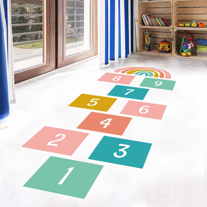 Kid Decor Rainbow Numbers Grid Children Wall Stickers Ground Stickers Floor Sticker Kids Kindergarte Game Decoration Home