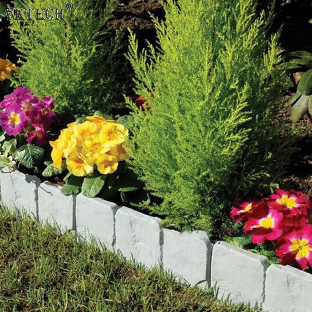 20pcs Plastic Garden Fence 3 Grid Imitation Stone Fence Lawn Edging Plant Flower Bed Garden Border Garden Landscape Ornament