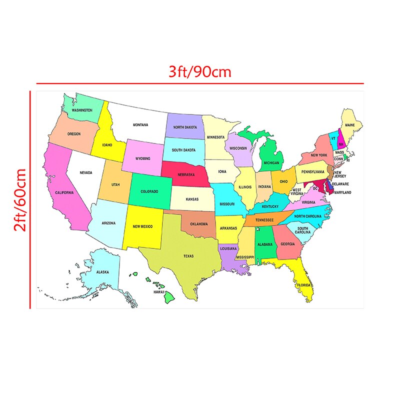 The Map of United States 90*60cm Canvas Painting Wall Poster for Souvenirs School Supplies Office Home Decoration