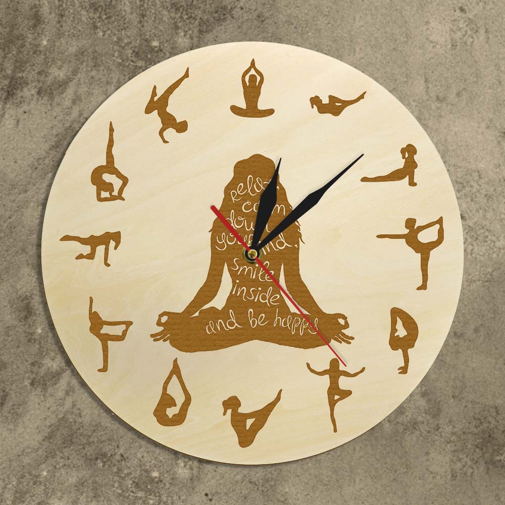 Yoga Pose Wooden Wall Clock Fitness Home Decor Meditation Spiritual Yoga Silent Non ticking Wall Watch Yoga Studio Zen Wall Art