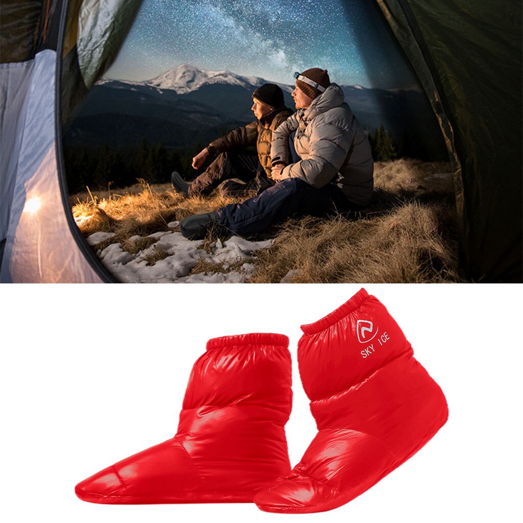Par de zapatillas de plumón de pato, zapatos, botas, calzado para acampar, cubierta de pies, calentador, antideslizante e impermeable: Red L