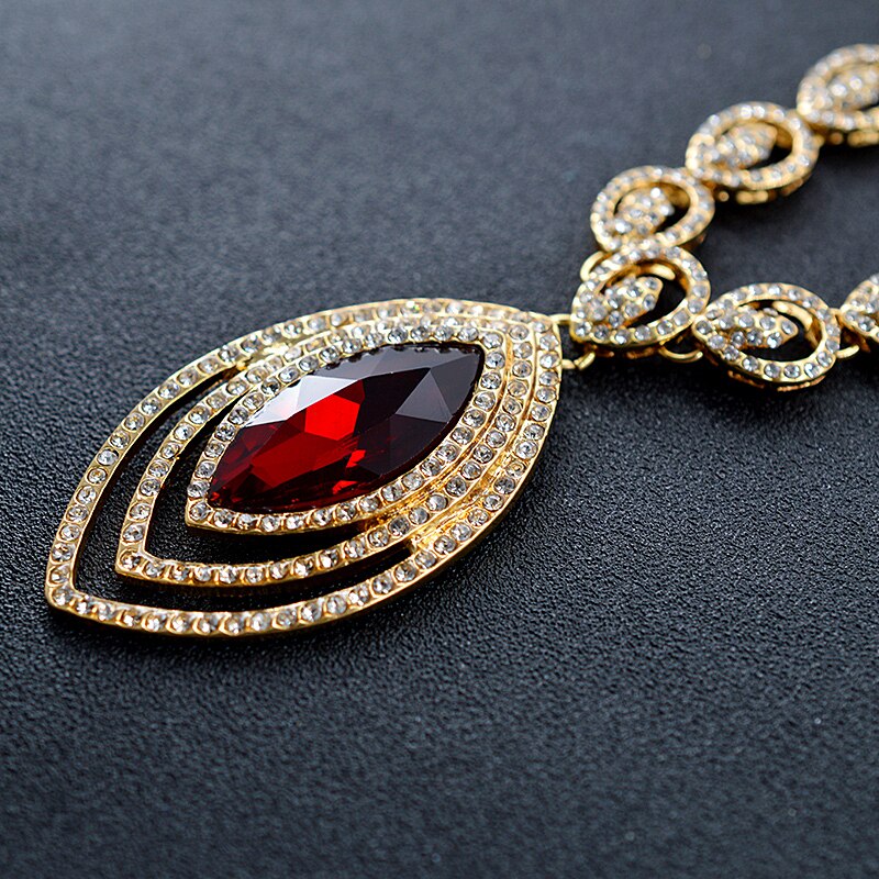 Sunny joyería Vintage de circonia cúbica roja para mujer, conjunto de joyería nupcial, collar de gota de agua de boda, pendientes, anillo, pulsera