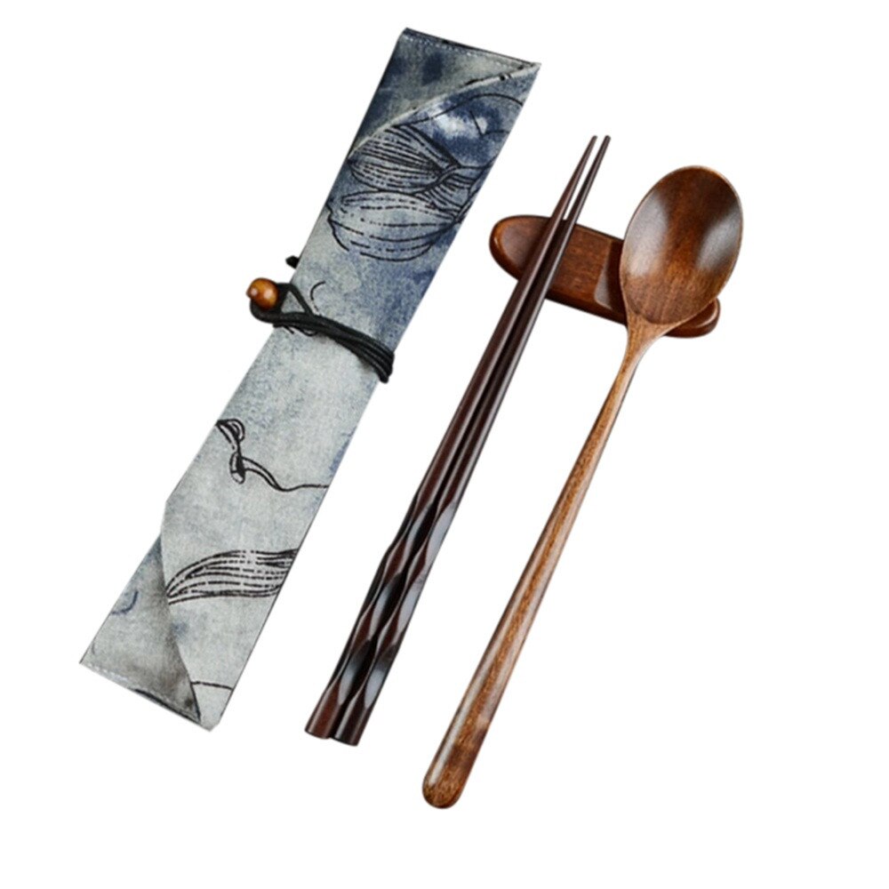 Koffielepel japanse en koreaanse lepel eetstokjesset vintage houten eetstokjes lepel servies 2 sets  l0422: B