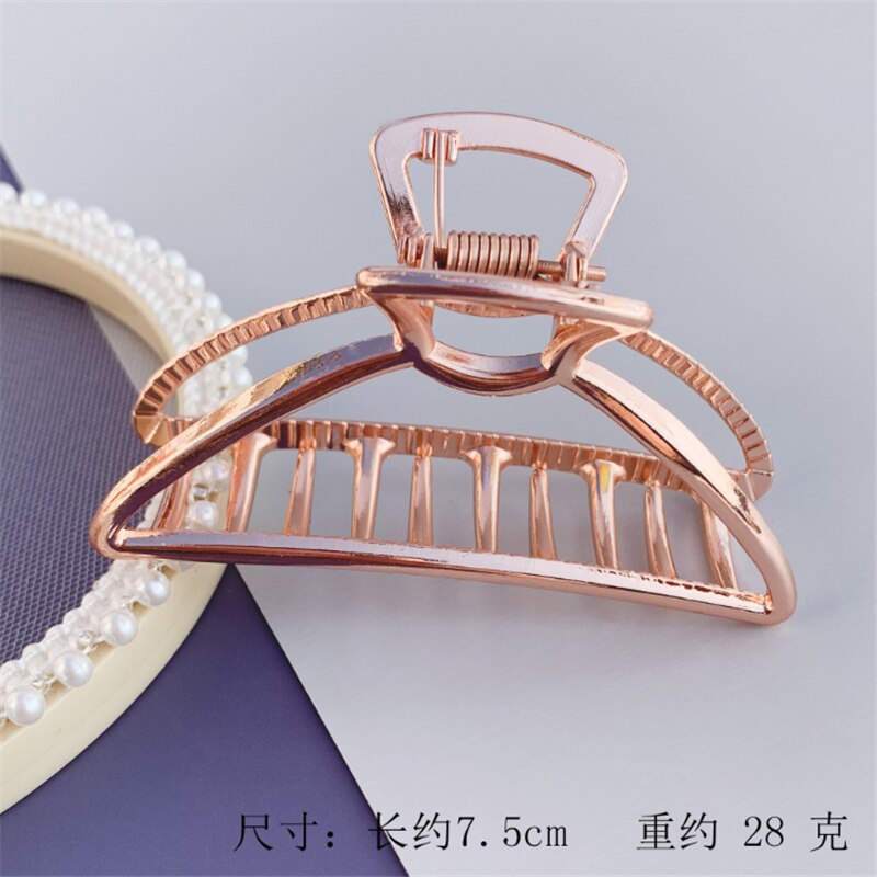 Women Girls Geometric Hair Claw Clamps Metal Hair Crab Moon Shape Hair Claw Clip Solid Color Hairpin Large Size Hair Accessories: Rose Gold Large