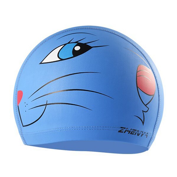 PowerPai Swimming Cap Children Waterproof PU for boys girls Comfortable Dolphine Cat Cartoon Swimming Pool Training Bathing Hood: Blue Cat