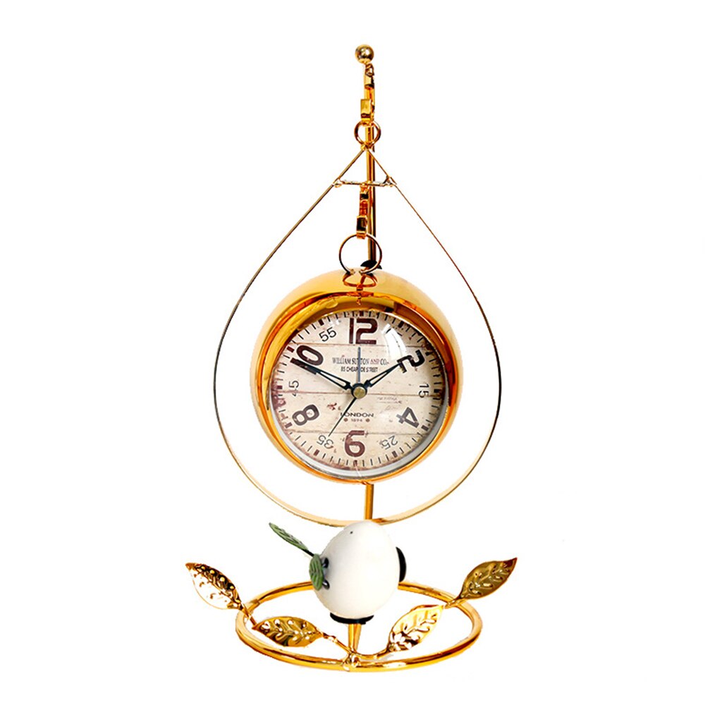 Silent Clock Retro Iron Art Alarm Clock Interior Clock Decor Handicrafts Bird Desk Clock Living Room Bedroom Clock: Golden