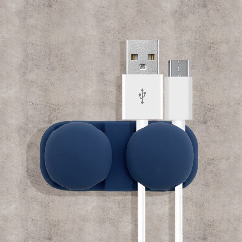 Tidy Management Clips Desktop Silicone Cable Organizer Flexible Usb Cord Winder Protector Holder for Mouse Keyboard Earphone: 4 Holes Blue