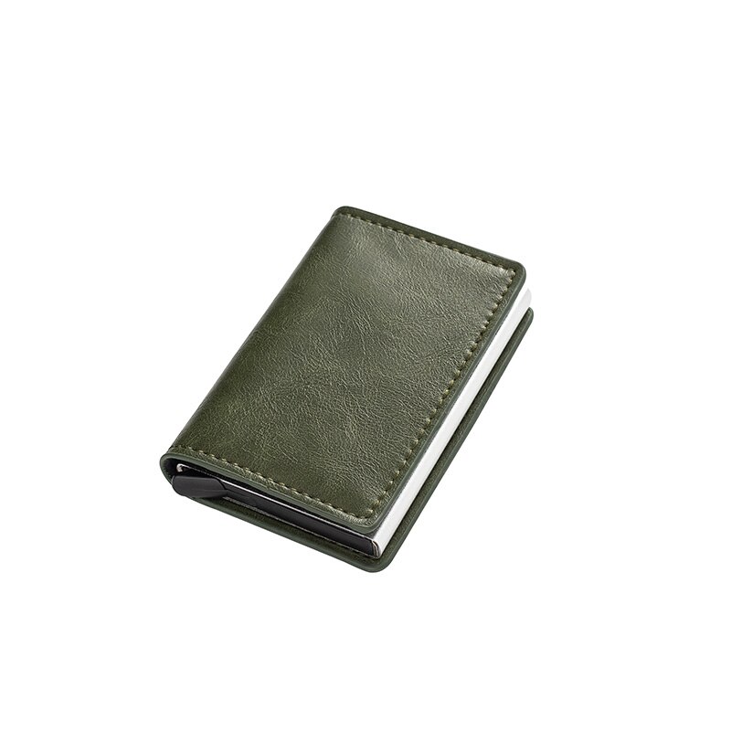 Mannen Metalen Kaarthouder RFID Aluminium Credit Kaarthouder PU Leather Wallet Antitheft Mannen Automatische Pop Up RFID portemonnee: Dark Night Green