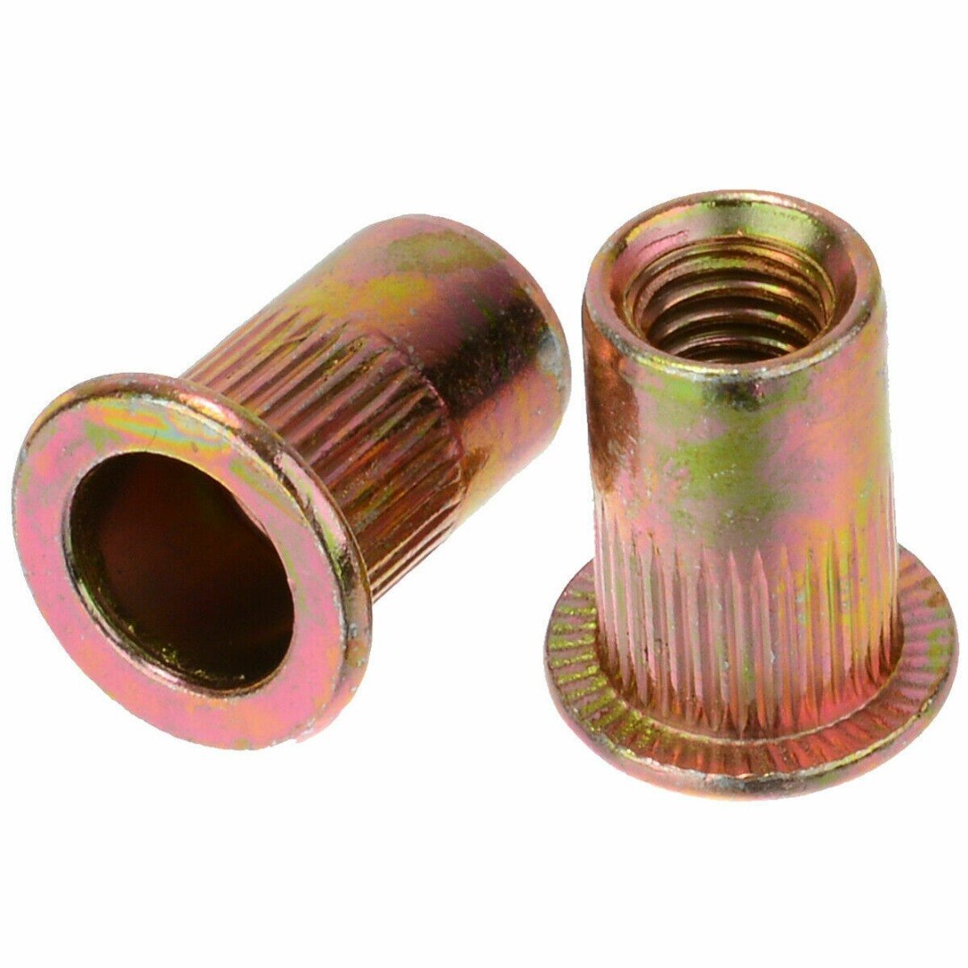 100pcs Car Auto M6 Metric Steel Rivet Nut Flat Head Threaded Insert Nutsert Tool Parts For Steel Plastic Fiberglass Accessories