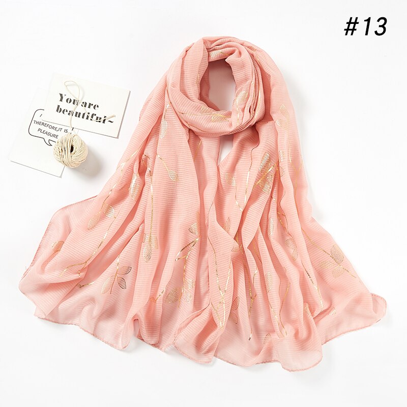 Heißer stanzen Gold Blatt aufbringen Hijab Schal Beliebte funkeln Blumen- Muslimischen Stirnband Kopf Wickeln Frauen Islamischen Schleier Turban Lange Schal: 13 Rosa