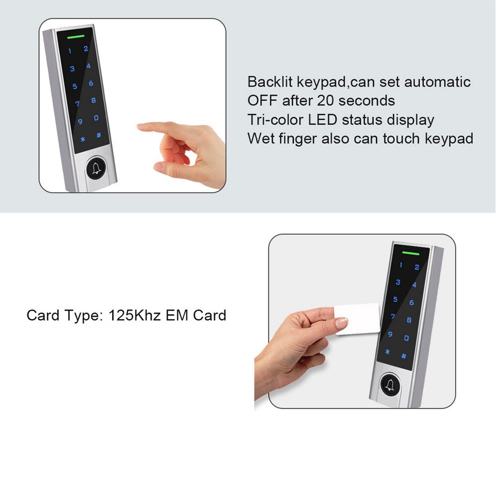 Touch screen keypad IP68 Waterproof Standalone access controller RFID 125KHZ access control machine 1000 user