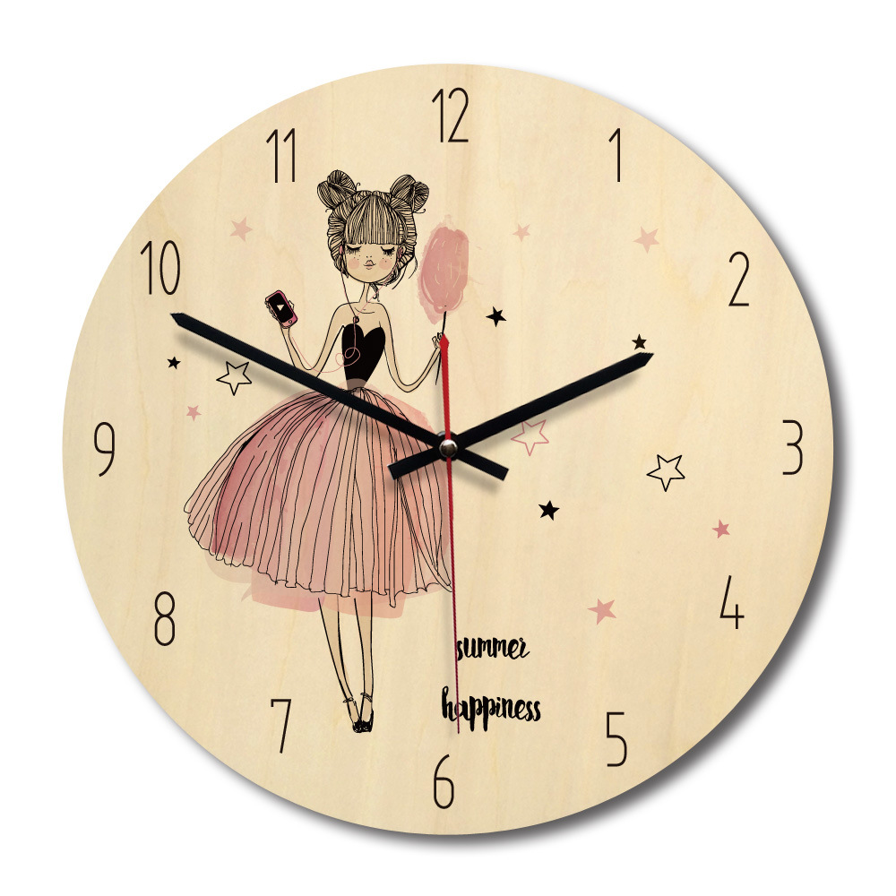 Home Living Room Decor Cute Cartoon Wood Classic Wall Clock Modern Farmhouse Clocks Watch Wall Decoration Kitchen Girl: D