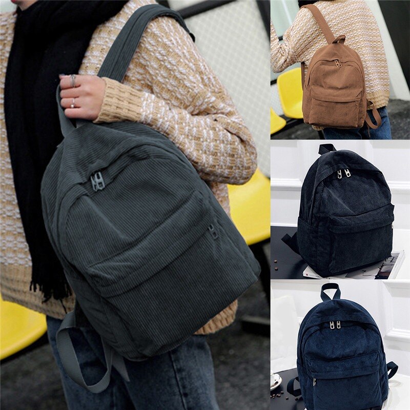 Estilo de tecido macio mochila feminina veludo veludo mochila escolar para adolescente menina listrado