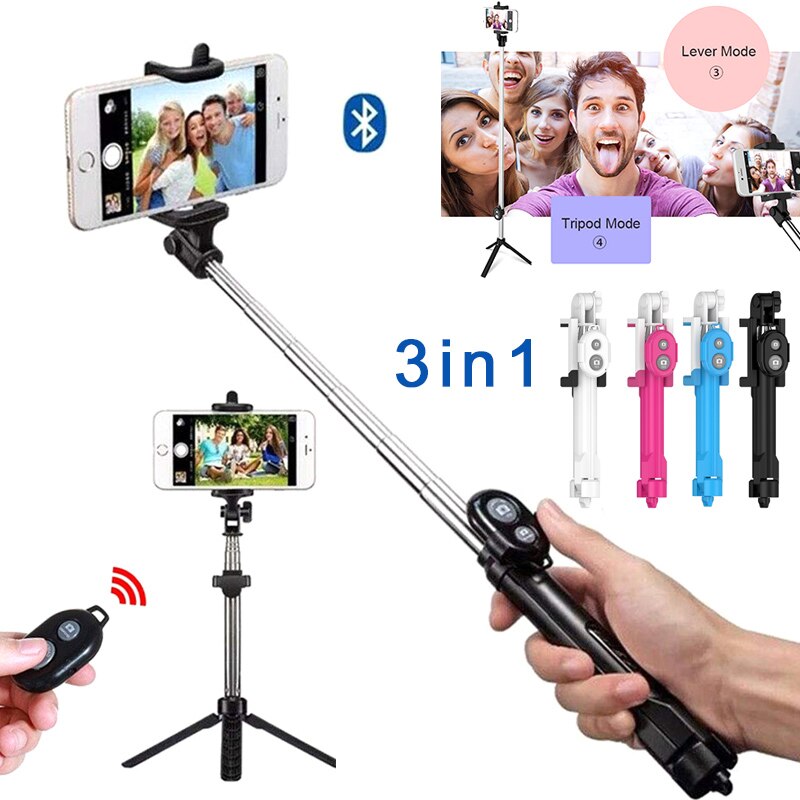 3 In 1 Draadloze Bluetooth Selfie Stok Mini Uitschuifbare Selfie Statief Met Afstandsbediening BHD2