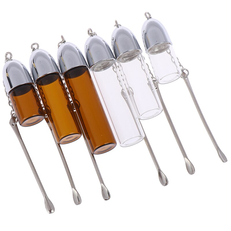 Glas Pil Doos Met Metalen Lepel Geneeskunde Opslag Container Dispenser Pil Case Clear Bruine Kleur 36 Mm/57 Mm/72 Mm