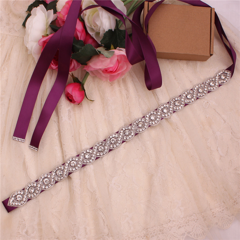 Steentjes Trouwjurk Riem Sliver Crystal Bridal Sash Diamant Bruids Riem Voor Vrouwen Jurken: grape purple