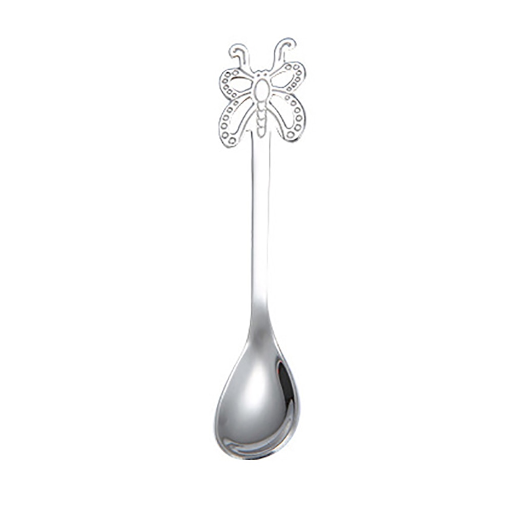 Bärbar butterfly stil rostfritt stål te dessert sked gaffel köksservis: Silversked
