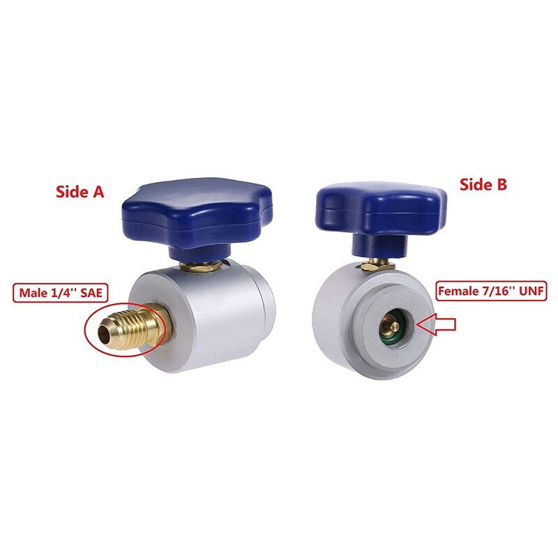 Aire acondicionado de R134A AC refrigerante 7 / 16-28 Fundación roscado abrelatas de botella con 1/4 pulgadas SAE x 1/2 pulgadas