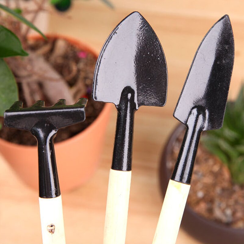 3Pcs Mini Schop Hark Set Mini Tuin Gereedschap Bonsai Gereedschap Set Houten Handvat Metal Head Schop Voor Bloemen Ingemaakte planten DT6