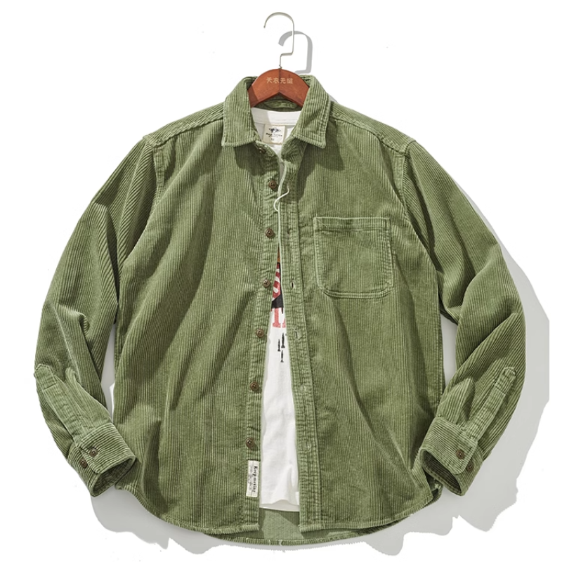 Stylish Men's Thick Corduroy Shirt Jacket with Vintage for Autumn and Winter