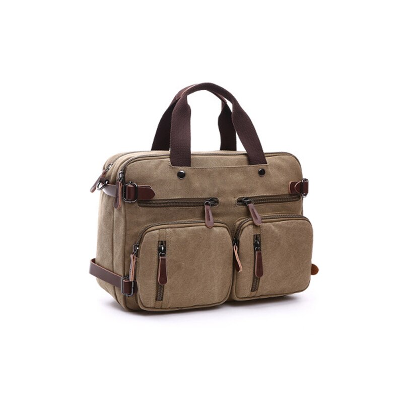 Casual canvas business aktetas multifunctionele handtas herenrugzak schoudertas crossbody 17 inch laptop ipad reiskoffer: S kaki