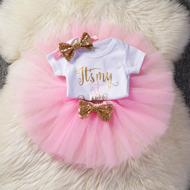 3pcs Baby Girl 1 Year Birthday Party Dress For Toddler Christening Tutu Cake Girls Dress Newborn 1st Baptism Vestido Outfits: ITEM 12